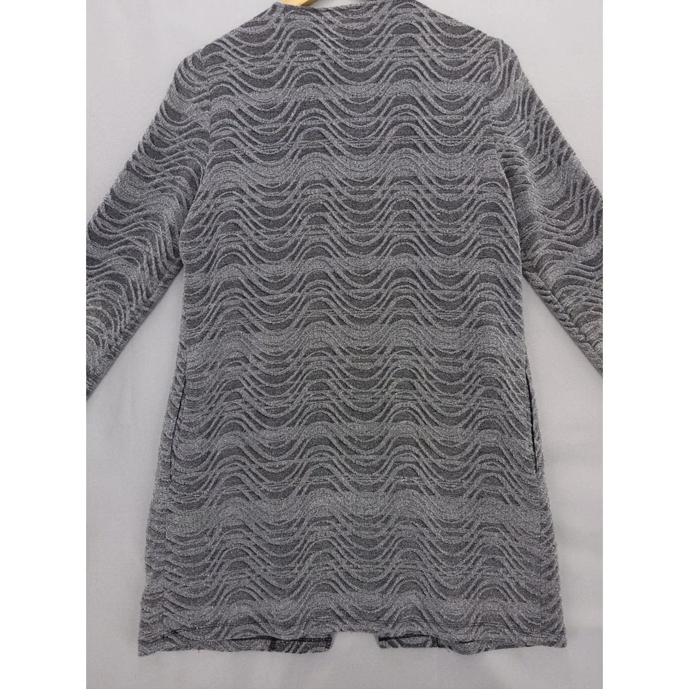 Chico's Cardigan Women 0 S Silver Black Travelers Wave Metallic Longline Pocket‎